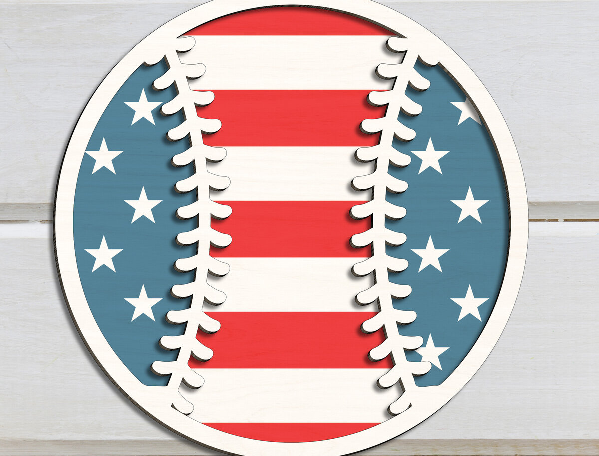 Σετ των 2 Intra απο ξύλο plywood 3mm-4mm πάχος Μπέιζμπολ ΗΠΑ Χάρτης American Flag Δίασταση 15x15 cm INTRAFABR-99398515