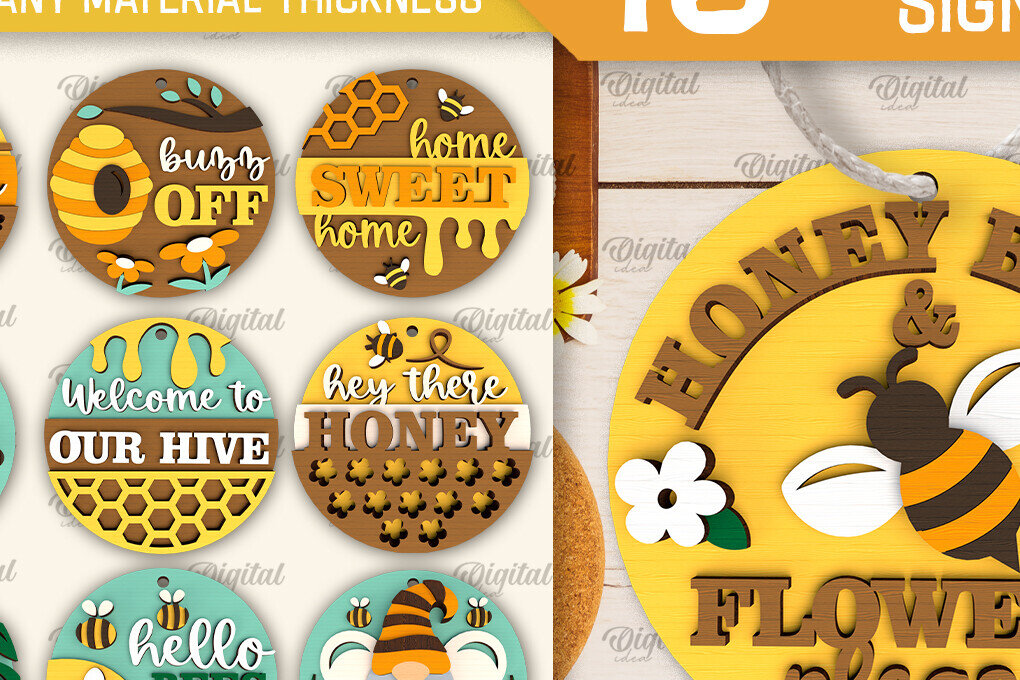 Intra απο ξύλο plywood 3mm-4mm πάχος Bee Round Signs Δέσμη κοπής με λέιζερ Δίασταση 30x20 cm INTRAFABR-102832903