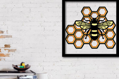 Σετ των 2 Intra απο ξύλο plywood 3mm-4mm πάχος Bee Shadow Box Δίασταση 25x25 cm INTRAFABR-26021881