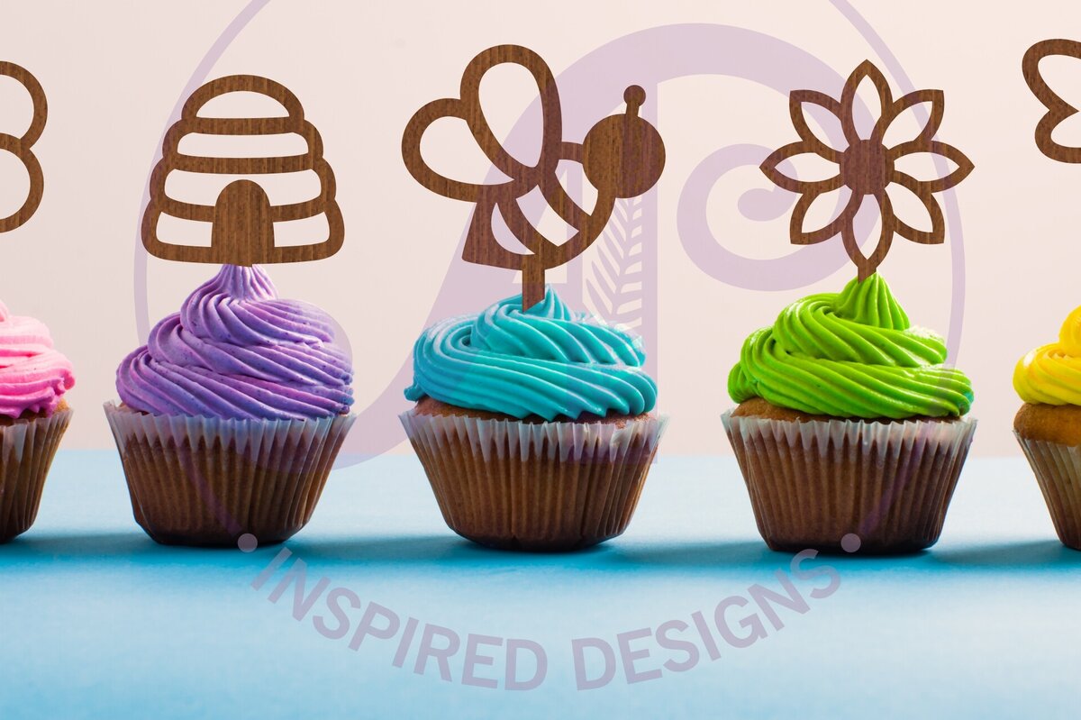 Intra απο ξύλο plywood 3mm-4mm πάχος Μπλούζες Cupcake με θέμα τη μέλισσα, 6 σχέδια Δίασταση 30x20 cm INTRAFABR-93272632