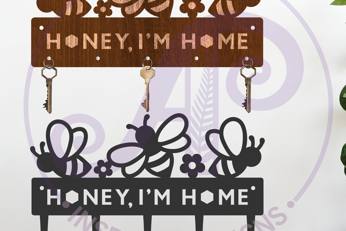 Σετ των 3 Intra απο ξύλο plywood 3mm-4mm πάχος Μέλι με θέμα τη μέλισσα, είμαι κατόχος κλειδιών στο σπίτι Δίασταση 12x12 cm INTRAFABR-123299222