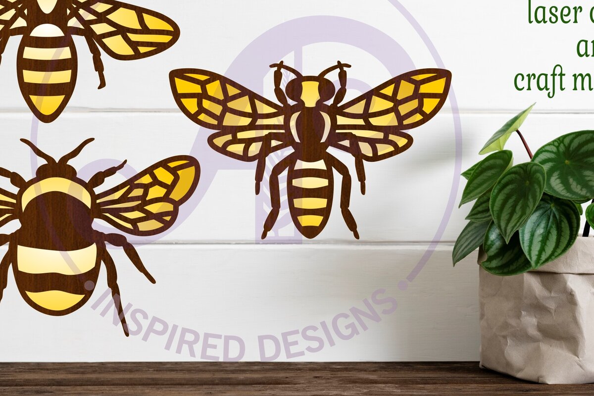 Intra απο ξύλο plywood 3mm-4mm πάχος Σιλουέτες σχεδίασης τοίχων δύο επιπέδων Bee Δίασταση 30x20 cm INTRAFABR-86003539