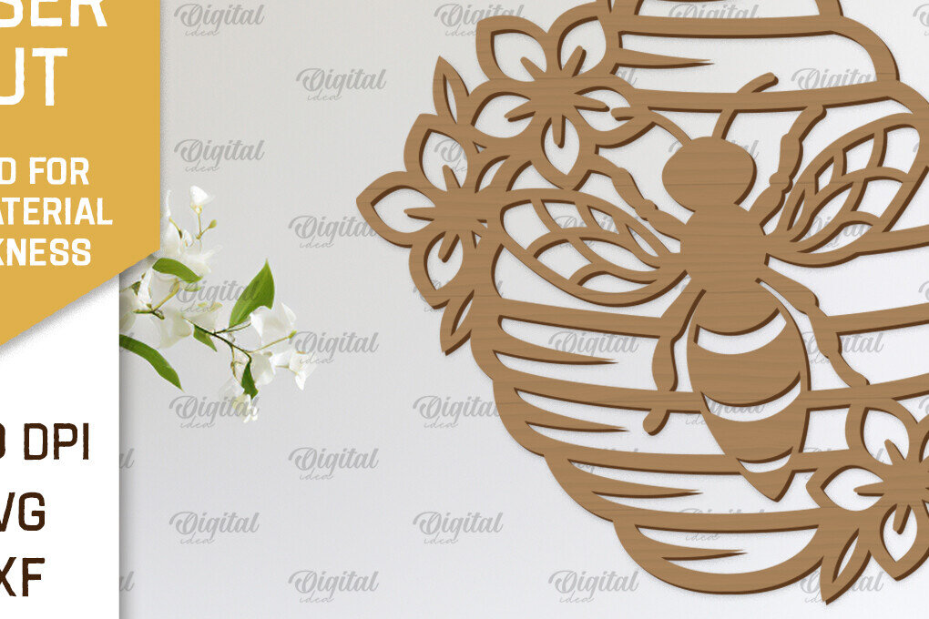 Intra απο ξύλο plywood 3mm-4mm πάχος Διακόσμηση τοίχου μελισσών με λέιζερ. Honey Bee Δίασταση 30x20 cm INTRAFABR-103366808