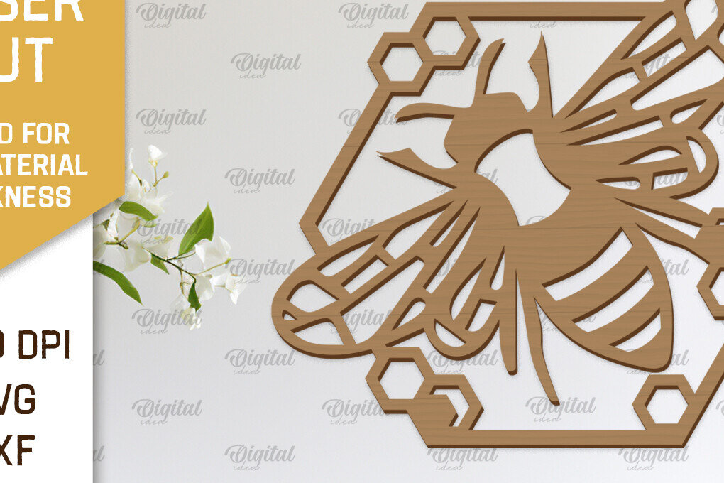 Intra απο ξύλο plywood 3mm-4mm πάχος Διακόσμηση τοίχου μελισσών με λέιζερ. Honey Bee Δίασταση 30x20 cm INTRAFABR-103366895