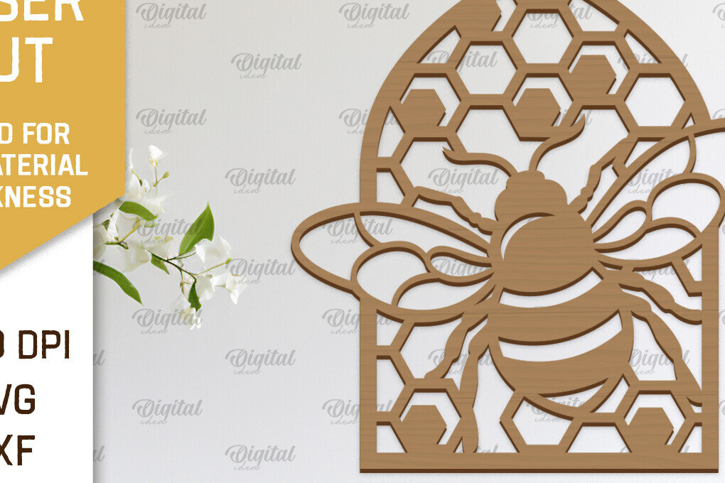 Intra απο ξύλο plywood 3mm-4mm πάχος Διακόσμηση τοίχου μελισσών με λέιζερ. Honey Bee Δίασταση 30x20 cm INTRAFABR-103366143