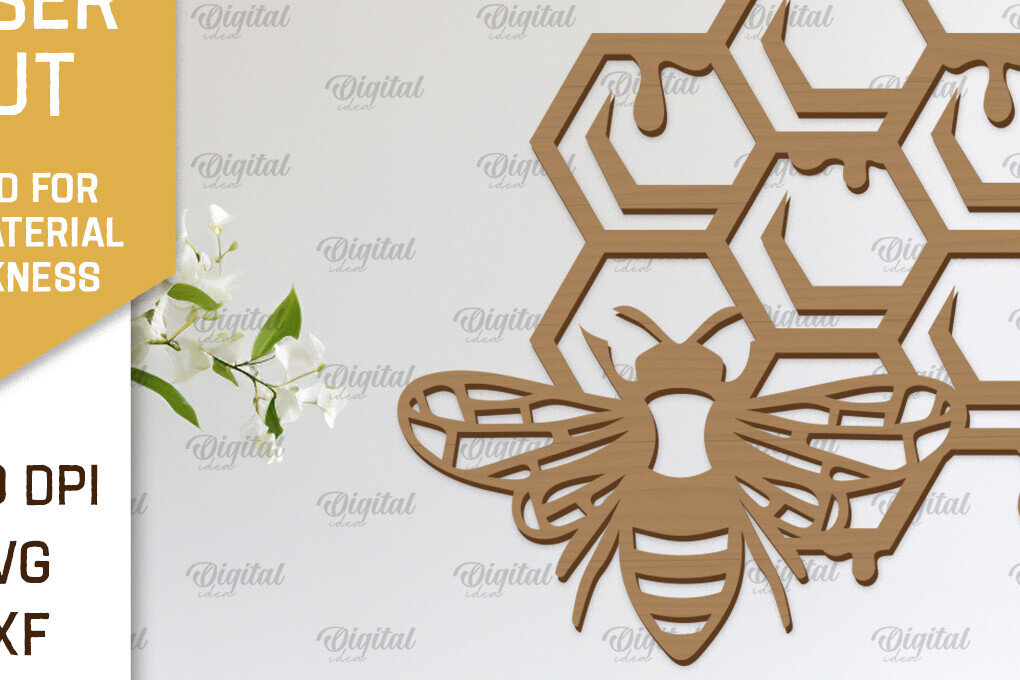 Intra απο ξύλο plywood 3mm-4mm πάχος Διακόσμηση τοίχου μελισσών με λέιζερ. Honey Bee Δίασταση 30x20 cm INTRAFABR-103366165