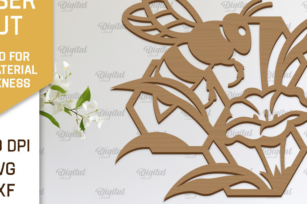 Intra απο ξύλο plywood 3mm-4mm πάχος Διακόσμηση τοίχου μελισσών με λέιζερ. Honey Bee Δίασταση 30x20 cm INTRAFABR-103366316