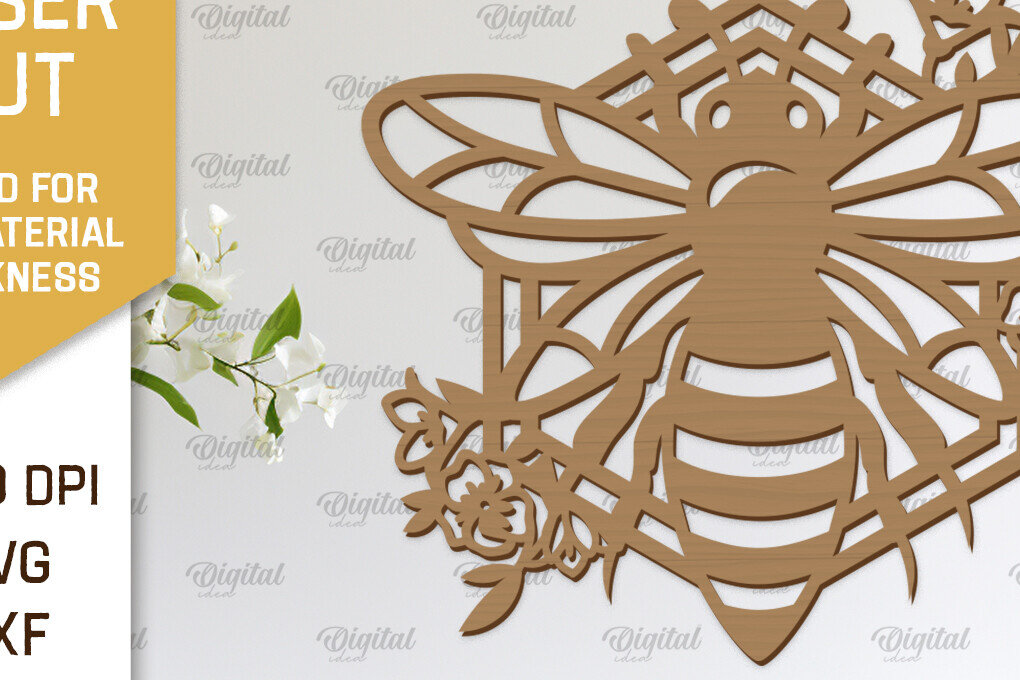 Intra απο ξύλο plywood 3mm-4mm πάχος Διακόσμηση τοίχου μελισσών με λέιζερ. Honey Bee Δίασταση 30x20 cm INTRAFABR-103366517