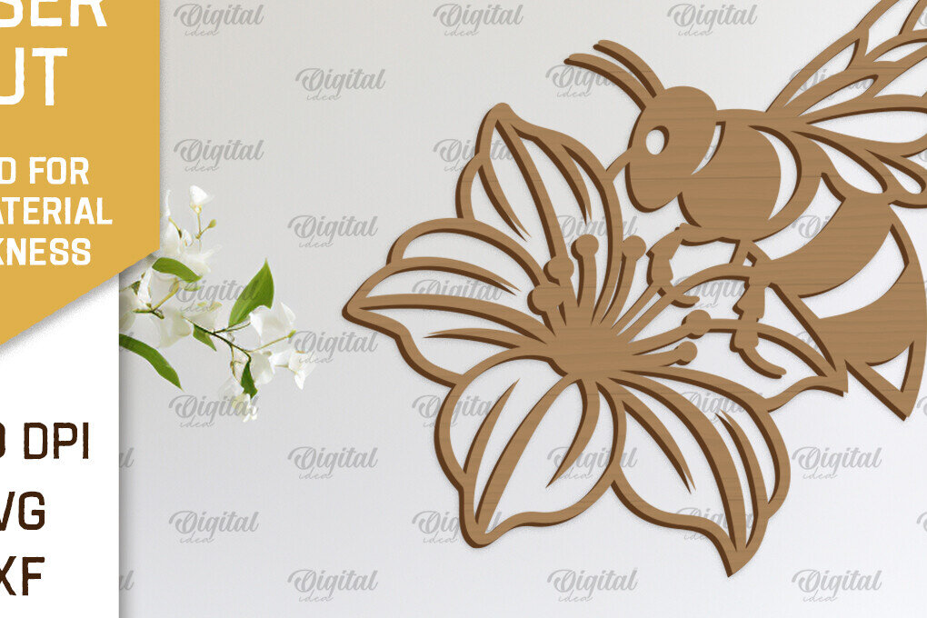 Intra απο ξύλο plywood 3mm-4mm πάχος Διακόσμηση τοίχου μελισσών με λέιζερ. Honey Bee Δίασταση 30x20 cm INTRAFABR-103365898