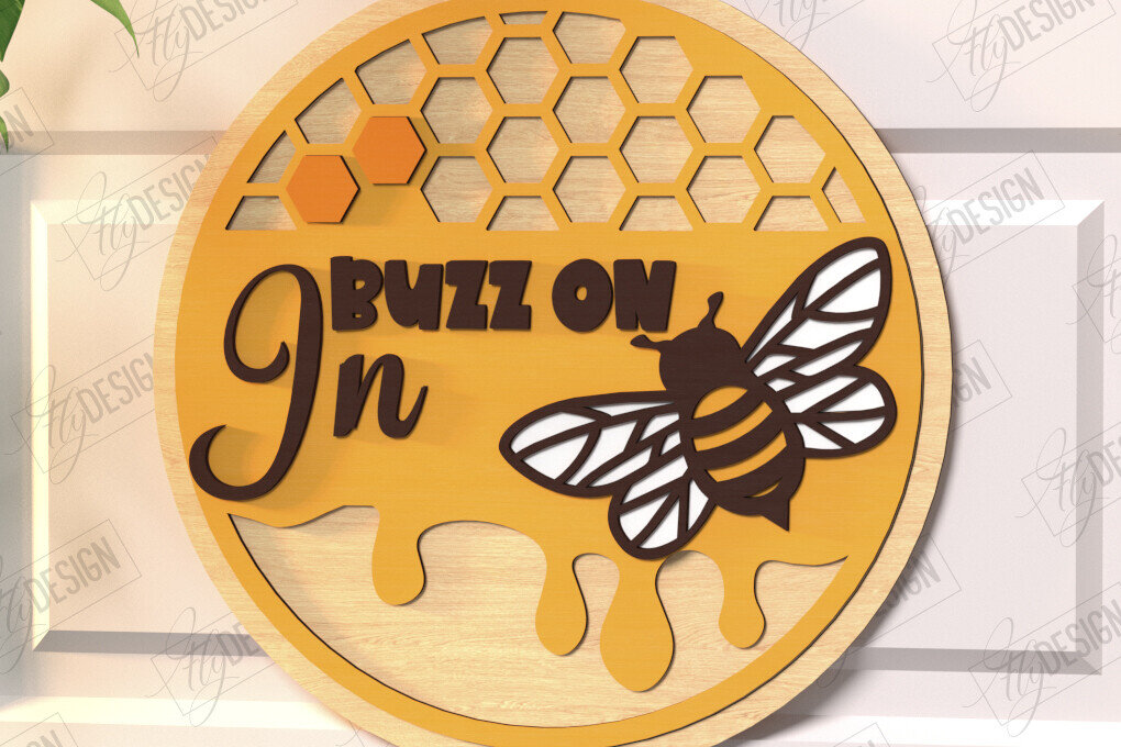 Intra απο ξύλο plywood 3mm-4mm πάχος Bee Welcome Sign Cut  | Σημάδι πόρτας Δίασταση 30x20 cm INTRAFABR-123502370