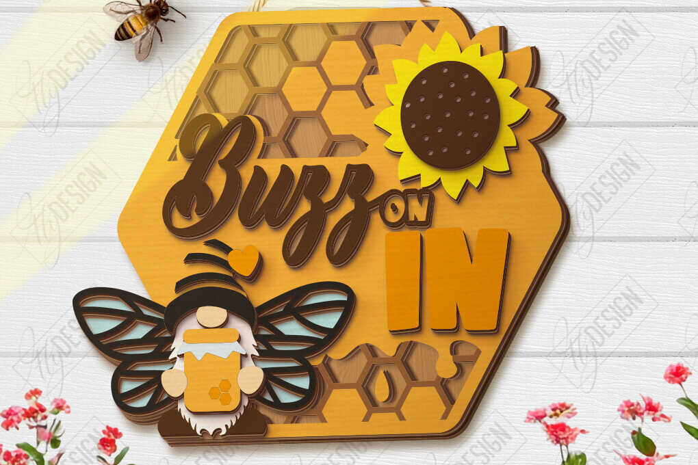 Intra απο ξύλο plywood 3mm-4mm πάχος Bee Welcome Sign Cut  | Καλοκαίρι |CNC Δίασταση 30x20 cm INTRAFABR-123572626
