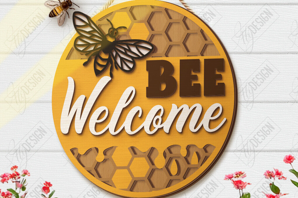 Intra απο ξύλο plywood 3mm-4mm πάχος Bee Welcome Sign Cut  | Καλοκαίρι |CNC Δίασταση 30x20 cm INTRAFABR-123572627