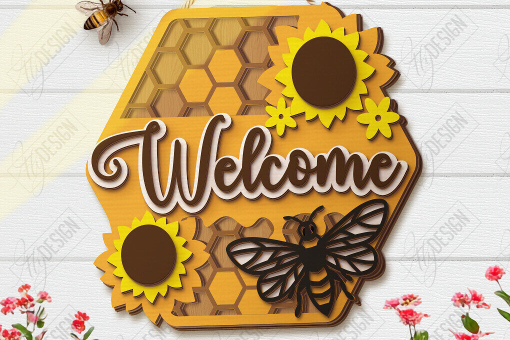Intra απο ξύλο plywood 3mm-4mm πάχος Bee Welcome Sign Cut  | Καλοκαίρι |CNC Δίασταση 30x20 cm INTRAFABR-123572630