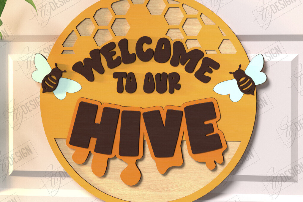 Intra απο ξύλο plywood 3mm-4mm πάχος Bee Welcome Sign Cut  | Επιγραφή τοίχου Δίασταση 30x20 cm INTRAFABR-123600488
