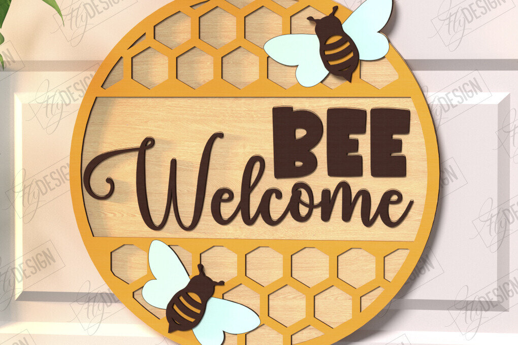 Intra απο ξύλο plywood 3mm-4mm πάχος Bee Welcome Sign Cut  | Επιγραφή τοίχου Δίασταση 30x20 cm INTRAFABR-123600490