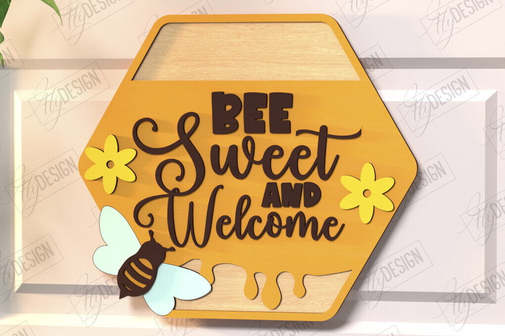 Intra απο ξύλο plywood 3mm-4mm πάχος Bee Welcome Sign Cut  | Επιγραφή τοίχου Δίασταση 30x20 cm INTRAFABR-123600492