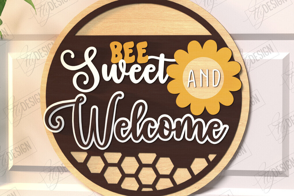Intra απο ξύλο plywood 3mm-4mm πάχος Bee Welcome Sign Cut  | Επιγραφή τοίχου Δίασταση 30x20 cm INTRAFABR-123600487