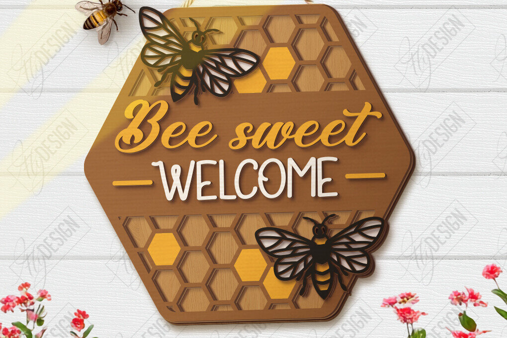 Intra απο ξύλο plywood 3mm-4mm πάχος Bee Welcome Sign Cut  | Επιγραφές τοίχου Δίασταση 30x20 cm INTRAFABR-123423983