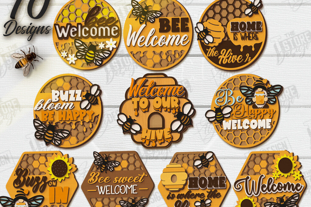 Intra απο ξύλο plywood 3mm-4mm πάχος κοπής με λέιζερ καλωσορίσματος μελισσών | CNC Δίασταση 30x20 cm INTRAFABR-123572713