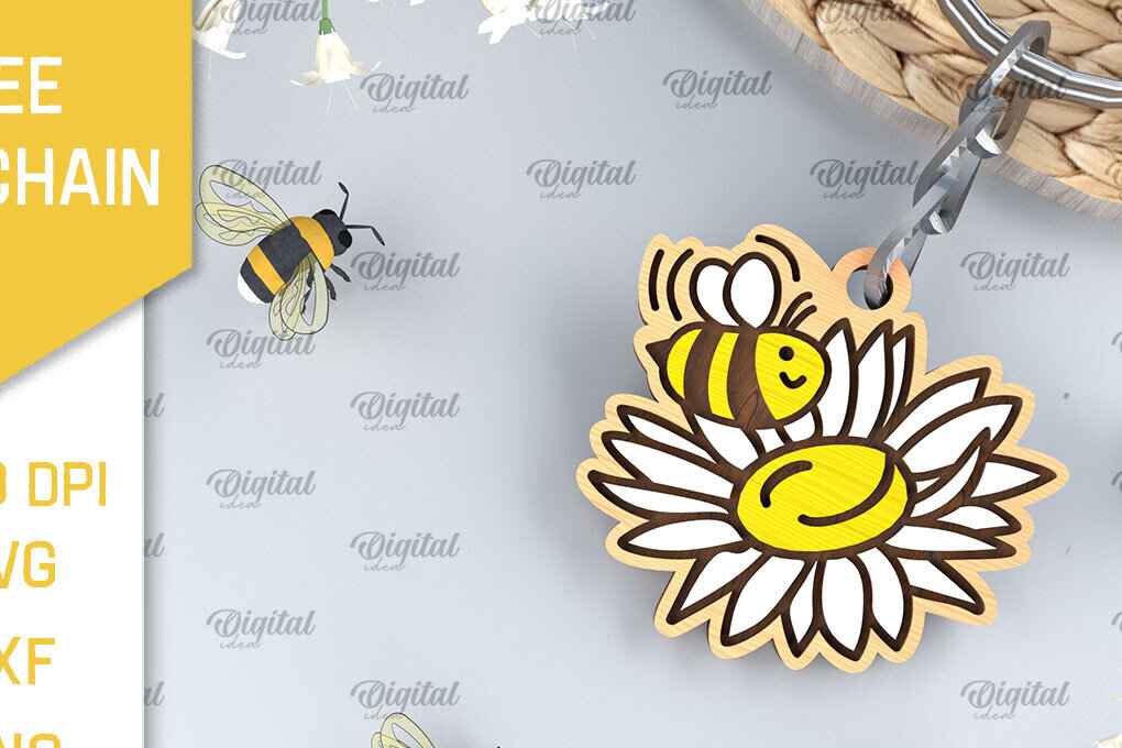 Σετ των 3 Intra απο ξύλο plywood 3mm-4mm πάχος Ξύλινο Μπρελόκ Μέλισσας Δίασταση 6x6 cm INTRAFABR-99060802