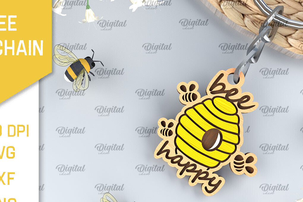 Σετ των 3 Intra απο ξύλο plywood 3mm-4mm πάχος Ξύλινο Μπρελόκ Μέλισσας Δίασταση 6x6 cm INTRAFABR-99060909