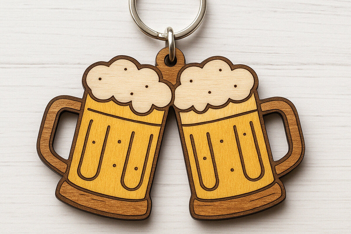 Σετ των 3 Intra απο ξύλο plywood 3mm-4mm πάχος Μπρελόκ Beer Cheers Δίασταση 6x6 cm INTRAFABR-120685058