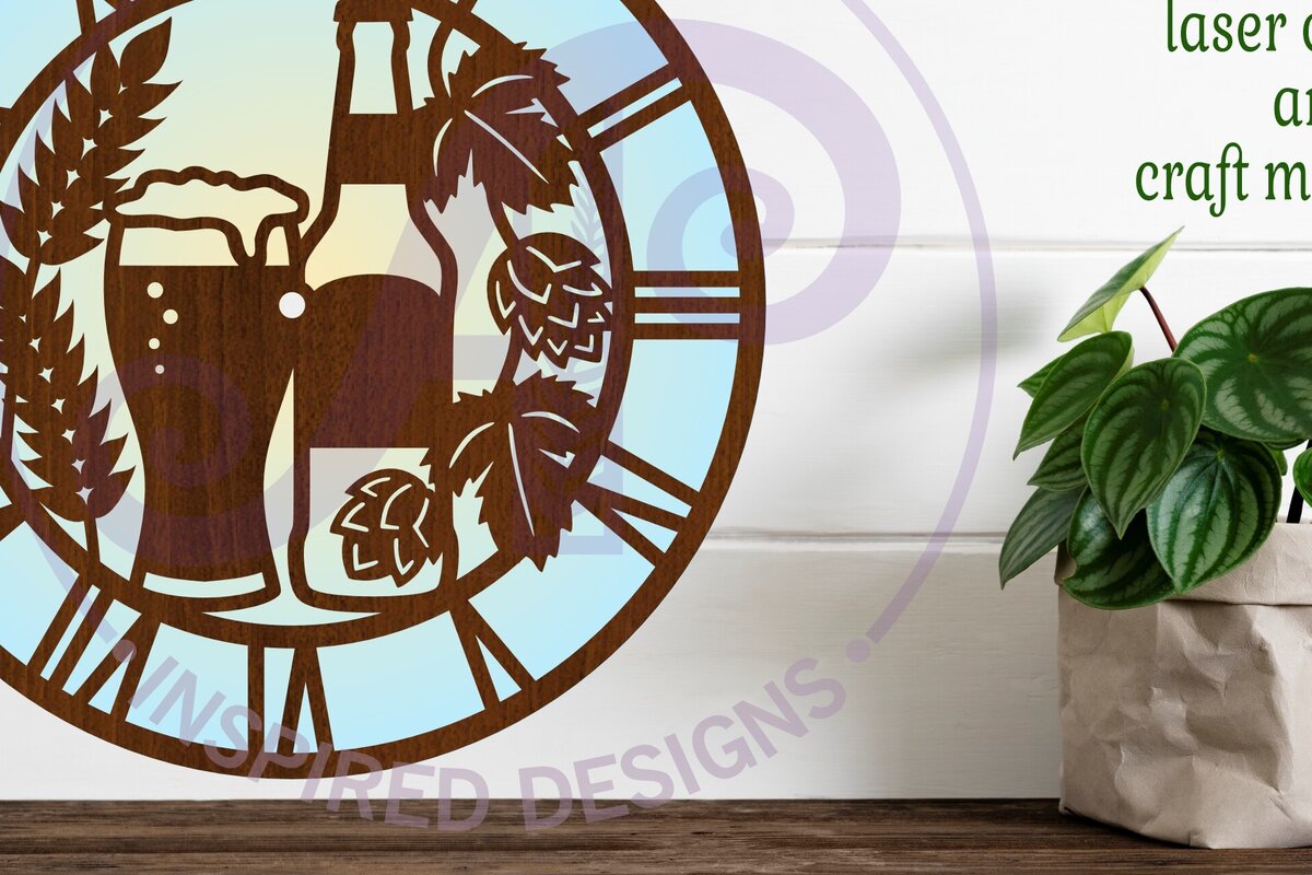 Σετ των 3 Intra απο ξύλο plywood 3mm-4mm πάχος Ρολόι τοίχου με λυκίσκο μπύρας και σιτάρι Δίασταση 8x8 cm INTRAFABR-112953256