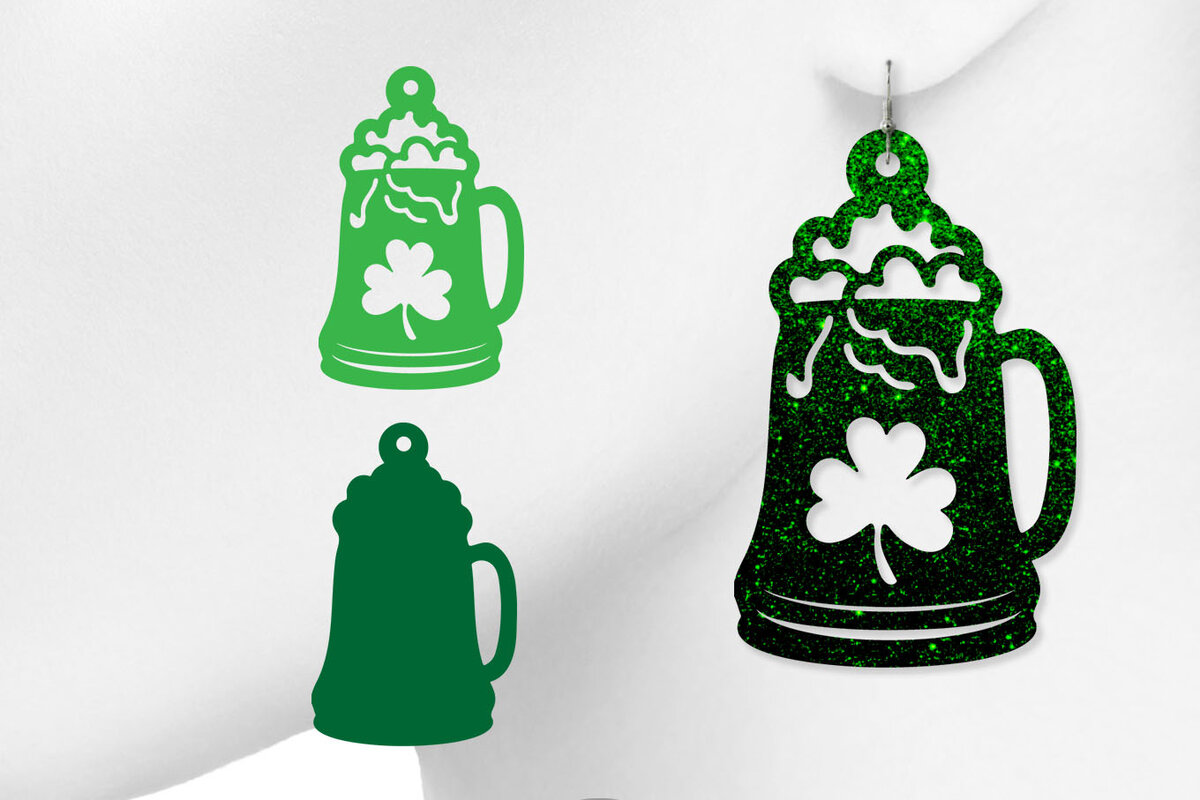 Σετ των 3 Intra απο ξύλο plywood 3mm-4mm πάχος Σκουλαρίκια με κούπα μπύρας, ημέρα του Αγίου Πατρικίου Δίασταση 3x3 cm INTRAFABR-6916366