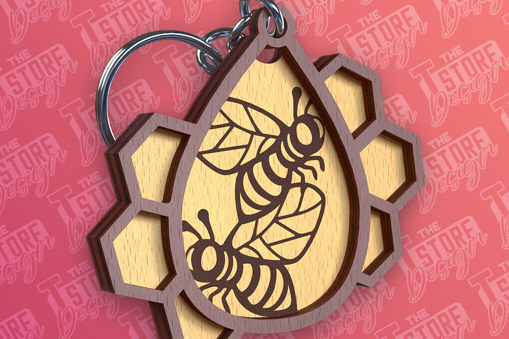 Σετ των 3 Intra απο ξύλο plywood 3mm-4mm πάχος Σχεδιασμός Μπρελόκ Bees | Σχεδιασμός Μπρελόκ Δίασταση 6x6 cm INTRAFABR-92538542