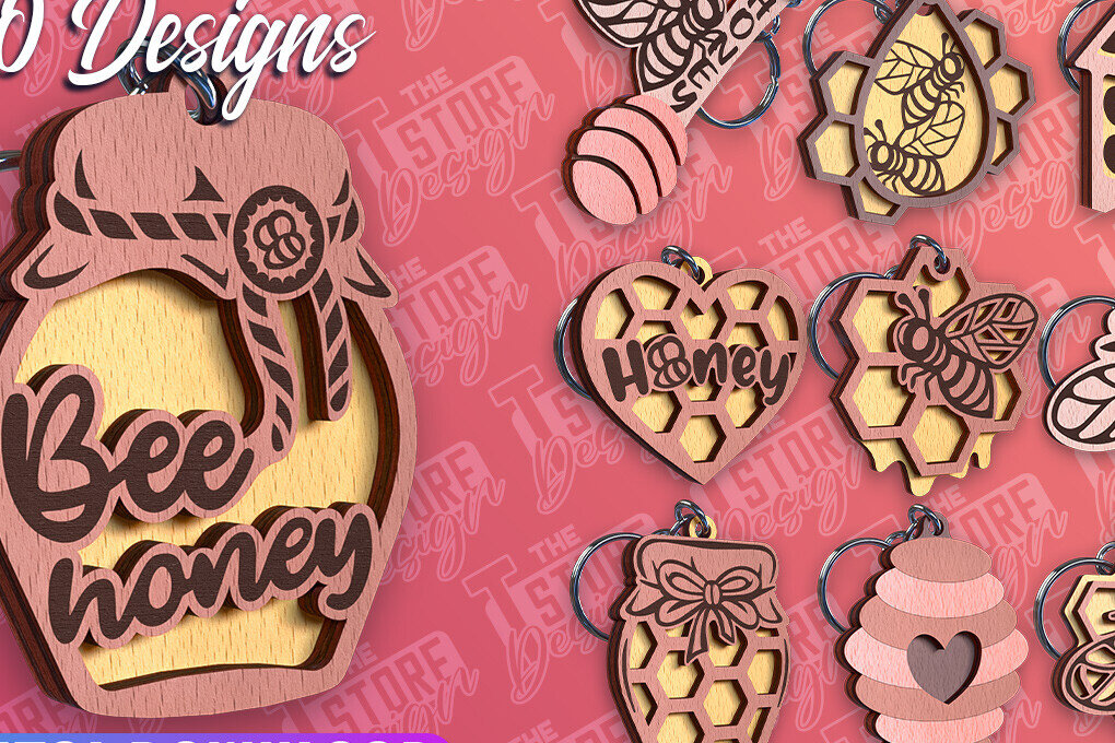 Σετ των 3 Intra απο ξύλο plywood 3mm-4mm πάχος Σχεδιασμός Μπρελόκ Bees | Σχεδιασμός Μπρελόκ Δίασταση 6x6 cm INTRAFABR-92538567