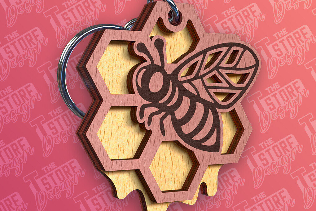 Σετ των 3 Intra απο ξύλο plywood 3mm-4mm πάχος Σχεδιασμός Μπρελόκ Bees | Σχεδιασμός Μπρελόκ Δίασταση 6x6 cm INTRAFABR-92538472