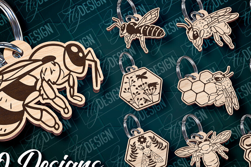 Σετ των 3 Intra απο ξύλο plywood 3mm-4mm πάχος Σχέδιο Μπρελόκ Bees Σχέδιο κοπής με λέιζερ Δίασταση 6x6 cm INTRAFABR-94069710
