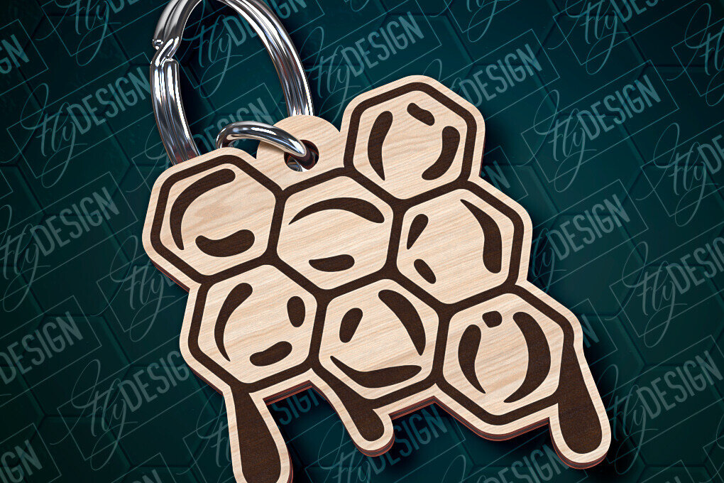 Σετ των 3 Intra απο ξύλο plywood 3mm-4mm πάχος Σχέδιο Μπρελόκ Bees Σχέδιο κοπής με λέιζερ Δίασταση 6x6 cm INTRAFABR-94069637