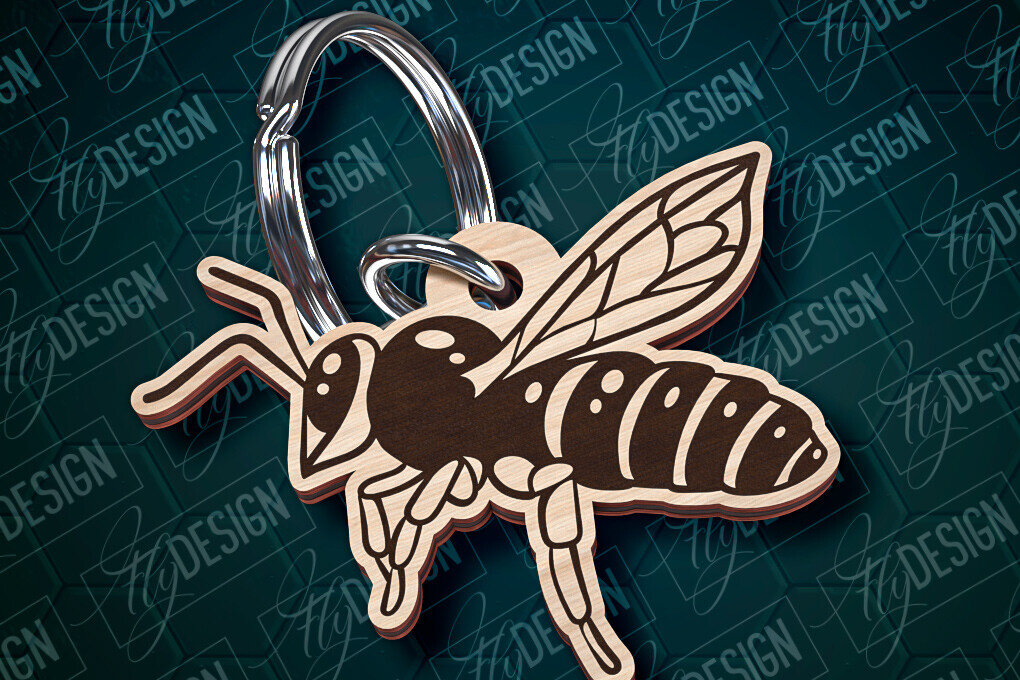 Σετ των 3 Intra απο ξύλο plywood 3mm-4mm πάχος Σχέδιο Μπρελόκ Bees Σχέδιο κοπής με λέιζερ Δίασταση 6x6 cm INTRAFABR-94069641