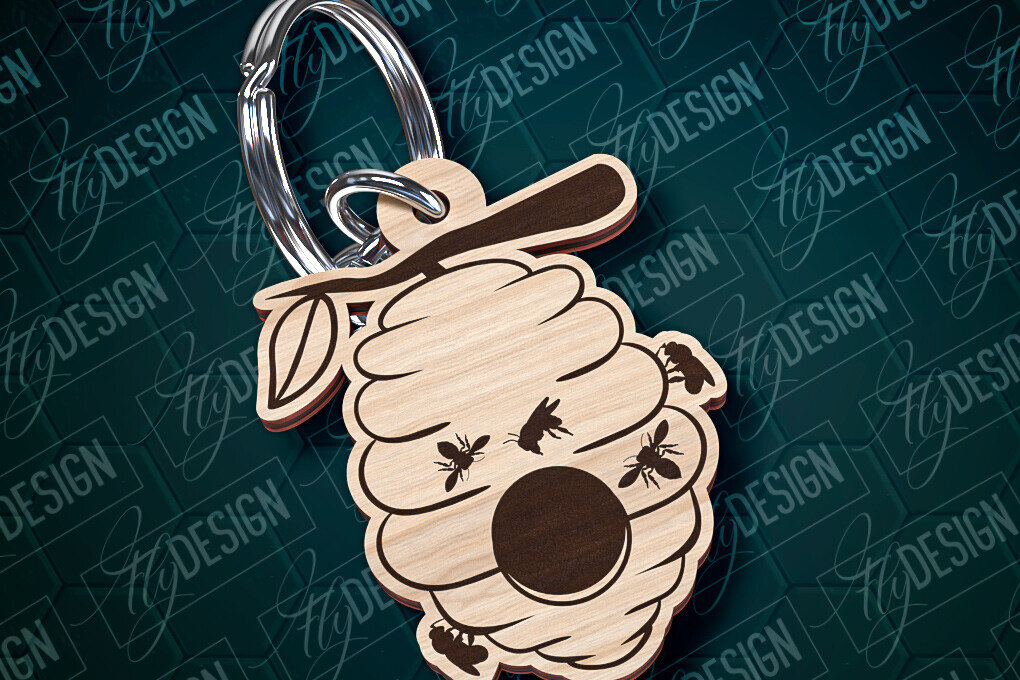 Σετ των 3 Intra απο ξύλο plywood 3mm-4mm πάχος Σχέδιο Μπρελόκ Bees Σχέδιο κοπής με λέιζερ Δίασταση 6x6 cm INTRAFABR-94069645