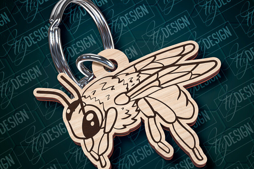 Σετ των 3 Intra απο ξύλο plywood 3mm-4mm πάχος Σχέδιο Μπρελόκ Bees Σχέδιο κοπής με λέιζερ Δίασταση 6x6 cm INTRAFABR-94069650