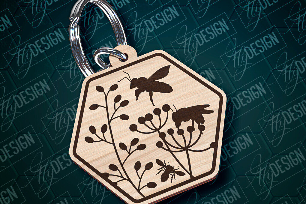 Σετ των 3 Intra απο ξύλο plywood 3mm-4mm πάχος Σχέδιο Μπρελόκ Bees Σχέδιο κοπής με λέιζερ Δίασταση 6x6 cm INTRAFABR-94069669