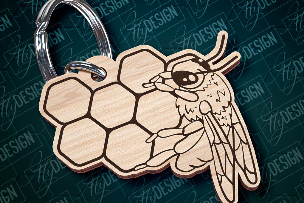 Σετ των 3 Intra απο ξύλο plywood 3mm-4mm πάχος Σχέδιο Μπρελόκ Bees Σχέδιο κοπής με λέιζερ Δίασταση 6x6 cm INTRAFABR-94069677