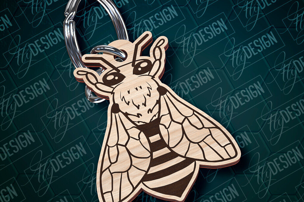 Σετ των 3 Intra απο ξύλο plywood 3mm-4mm πάχος Σχέδιο Μπρελόκ Bees Σχέδιο κοπής με λέιζερ Δίασταση 6x6 cm INTRAFABR-94069687