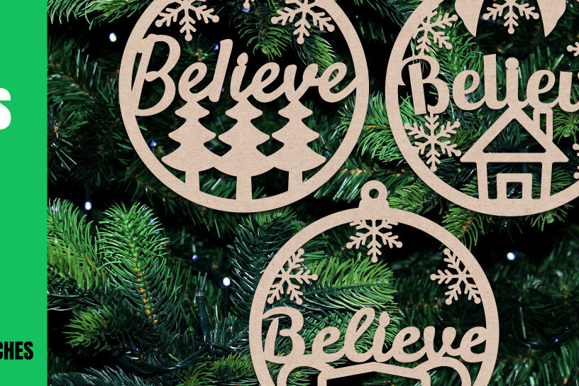 Σετ των 3 Intra απο ξύλο plywood 3mm-4mm πάχος Πιστέψτε Χριστουγεννιάτικο Στολίδι Δίασταση 8x8 cm INTRAFABR-20704422