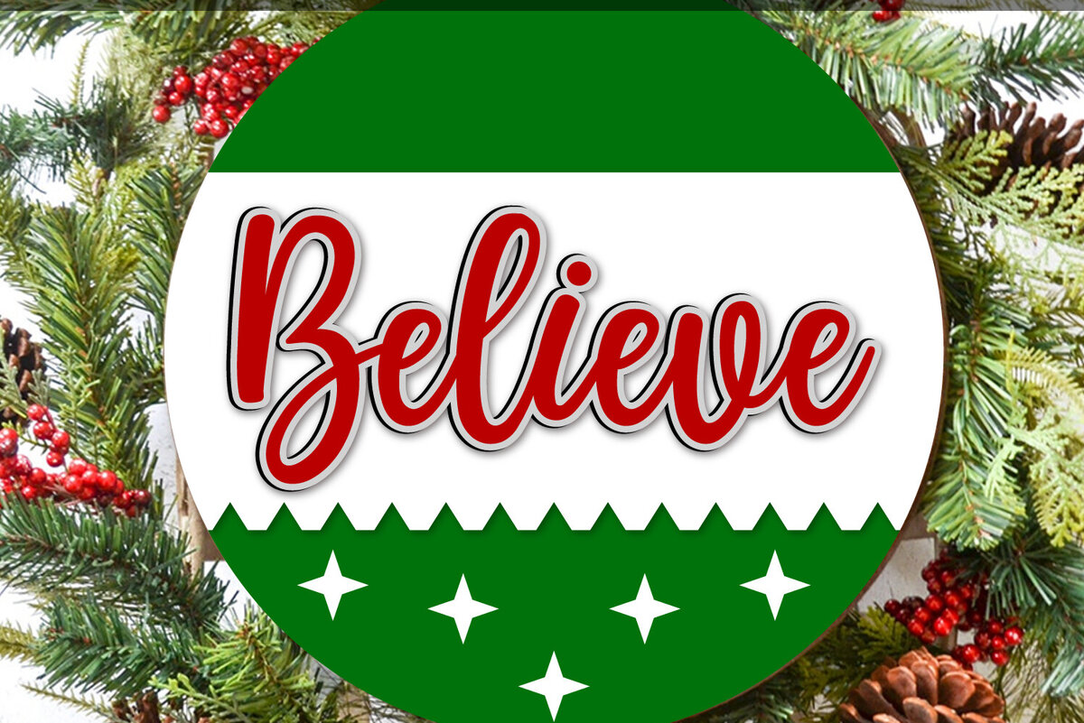 Σετ των 3 Intra απο ξύλο plywood 3mm-4mm πάχος Πιστέψτε – Χριστουγεννιάτικη πινακίδα στρογγυλής πόρτας Δίασταση 8x8 cm INTRAFABR-118101326