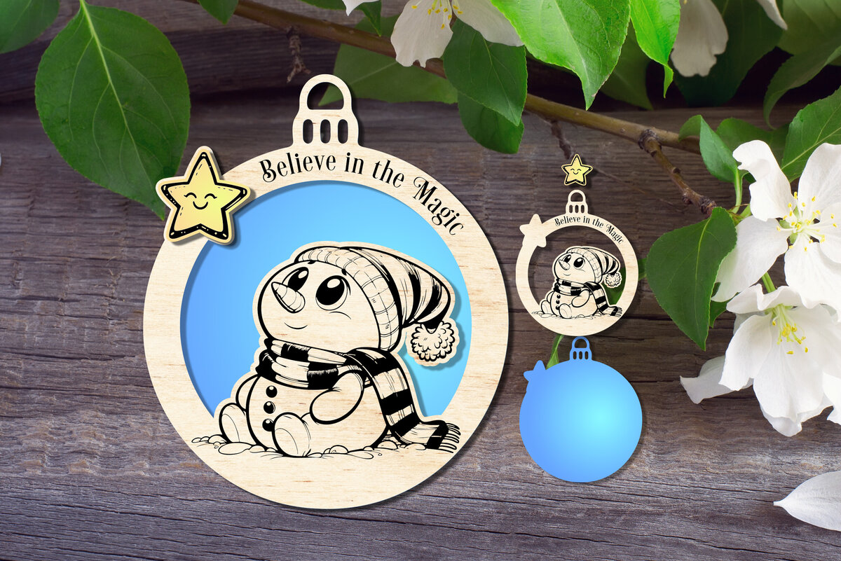 Σετ των 3 Intra απο ξύλο plywood 3mm-4mm πάχος Πιστέψτε στο μαγικό στολίδι του χιονάνθρωπου Δίασταση 4x4 cm INTRAFABR-111642517