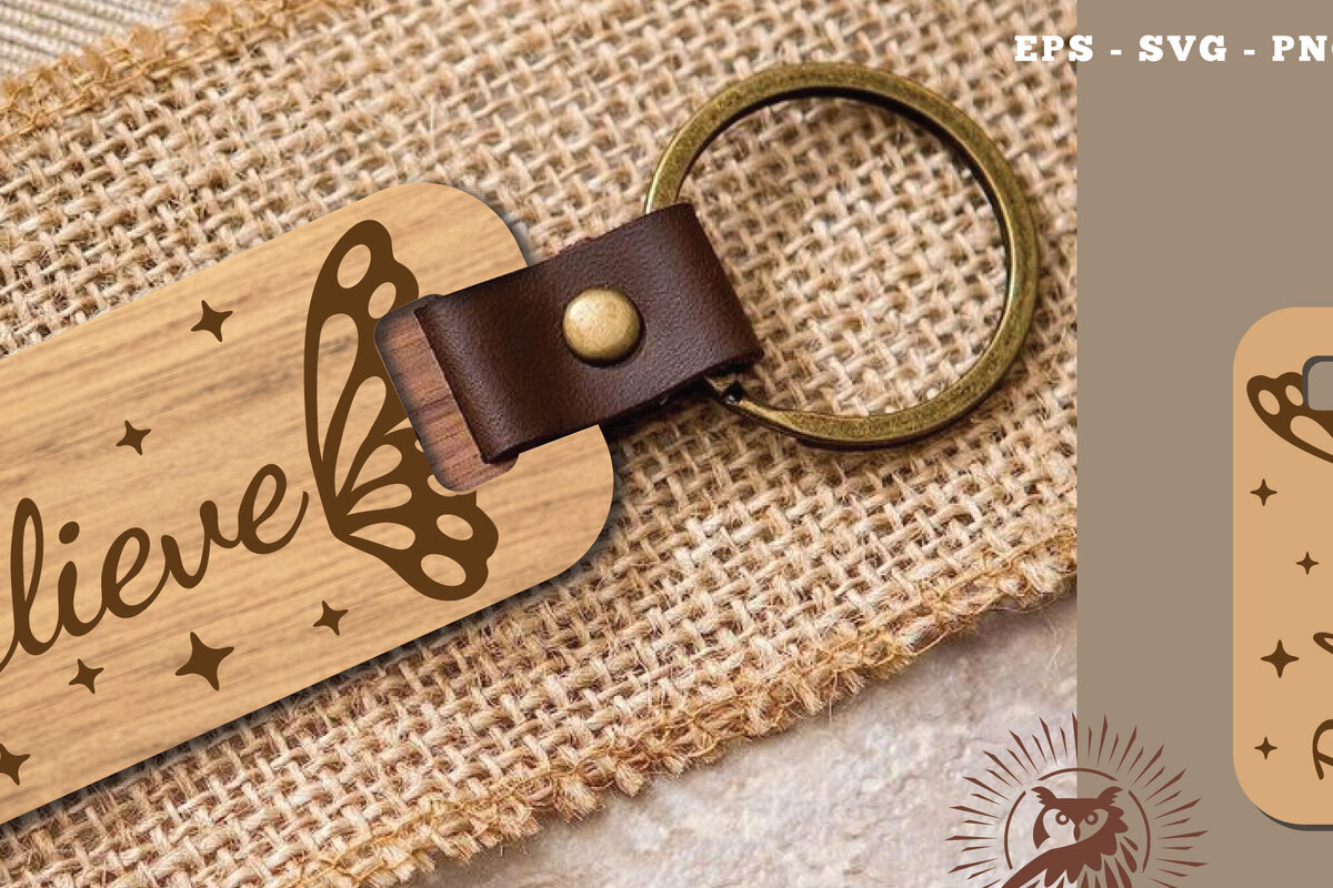 Σετ των 3 Intra απο ξύλο plywood 3mm-4mm πάχος Μπρελόκ Believe Cut  Δίασταση 6x6 cm INTRAFABR-115706632