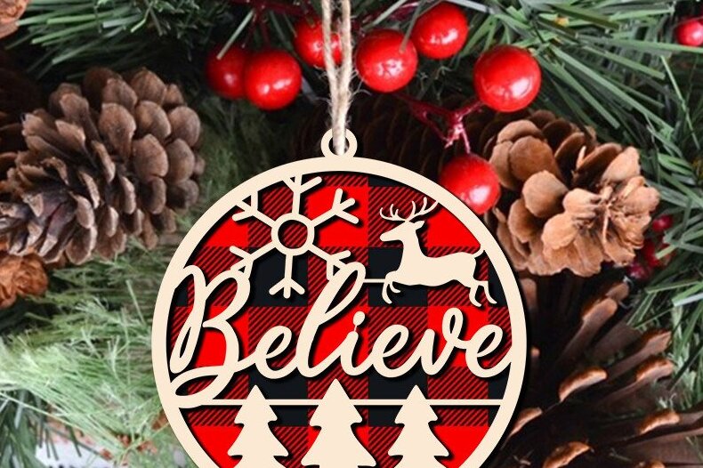 Σετ των 3 Intra απο ξύλο plywood 3mm-4mm πάχος Believe Ornaments Glowforge Δίασταση 8x8 cm INTRAFABR-41586345