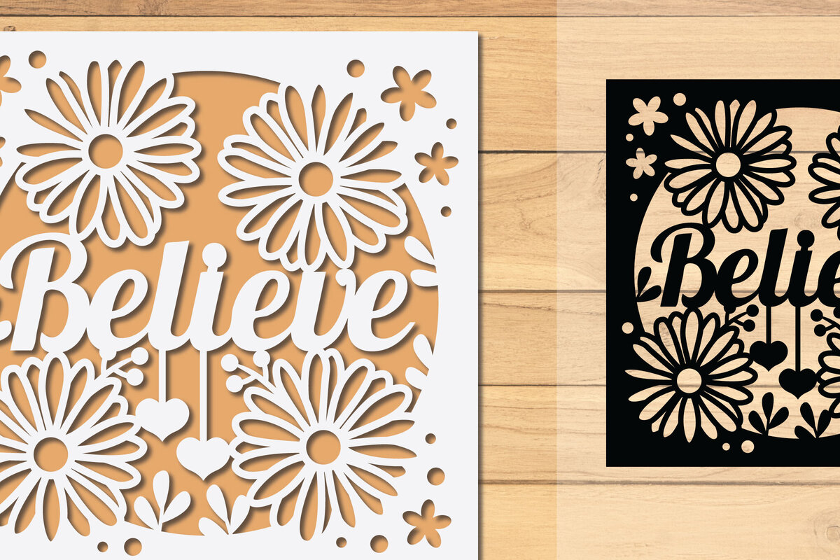 Σετ των 2 Intra απο ξύλο plywood 3mm-4mm πάχος Believe Papercut Card Δίασταση 15x15 cm INTRAFABR-102255982