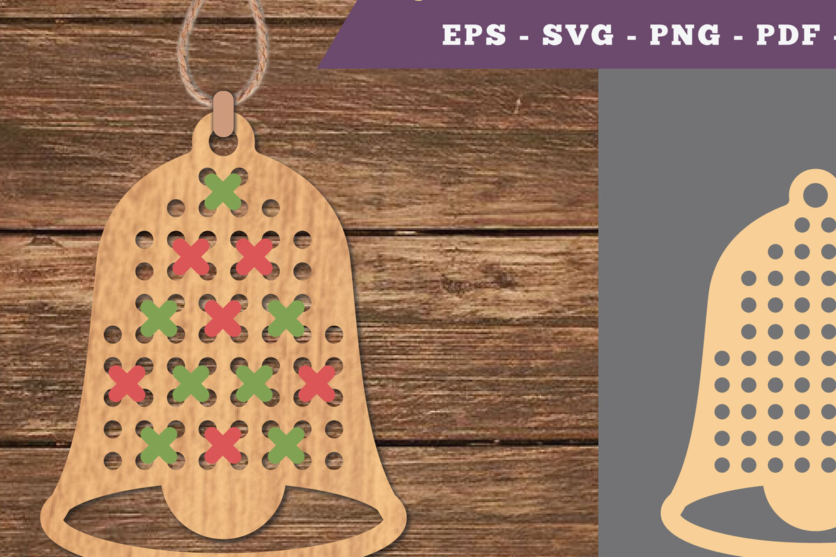 Σετ των 2 Intra απο ξύλο plywood 3mm-4mm πάχος Bell Cross Stitch Δίασταση 15x15 cm INTRAFABR-106689771