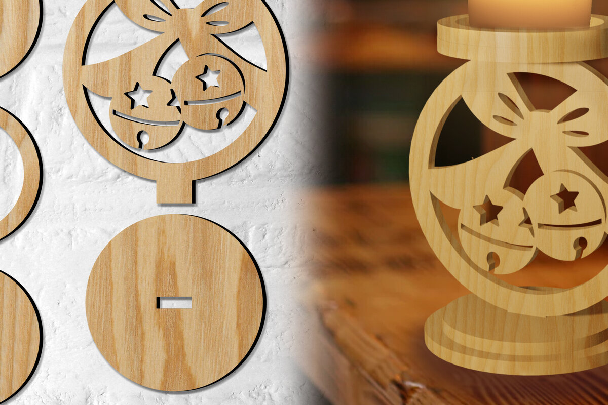 Σετ των 2 Intra απο ξύλο plywood 3mm-4mm πάχος Κηροπήγιο Bells | Χριστούγεννα Δίασταση 15x15 cm INTRAFABR-77070175