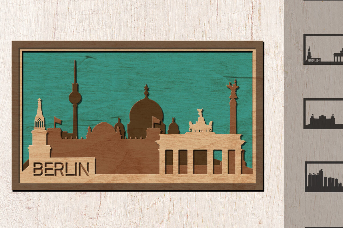 Σετ των 2 Intra απο ξύλο plywood 3mm-4mm πάχος Berlin Skyline , Multi-layer Δίασταση 30x20 cm INTRAFABR-14910789