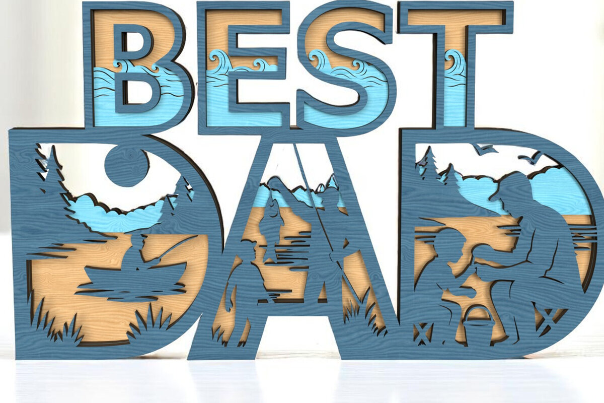 Intra απο ξύλο plywood 3mm-4mm πάχος Καλύτερο Dad 3D Layered Beach Δίασταση 30x20 cm INTRAFABR-121728705