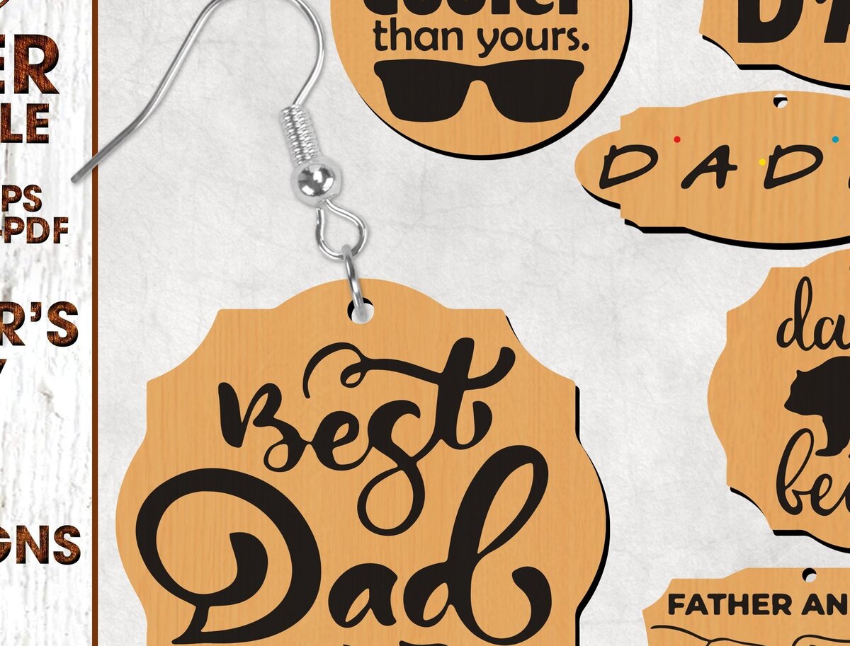 Σετ των 3 Intra απο ξύλο plywood 3mm-4mm πάχος με τα καλύτερα σκουλαρίκια Dad Ever Δίασταση 2x2 cm INTRAFABR-31066548